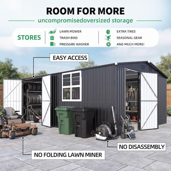 AECOJOY 12 ft. W x 16 ft. D Large Metal Outdoor Storage Shed with