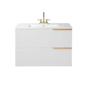 36 in. W x 18 in. D x 24 in. H Minimalist Floating Bathroom Vanities in White with White Ceramic Sink Top
