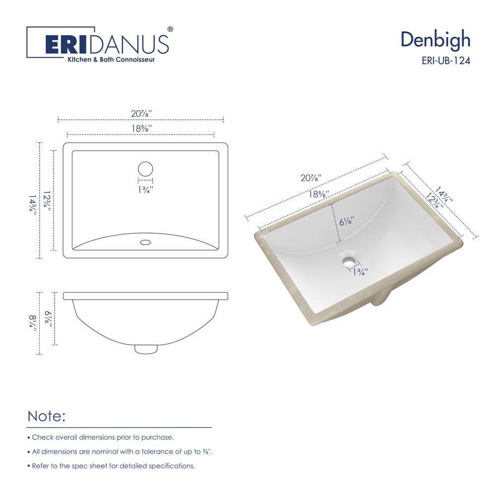 Denbigh 21'' White Ceramic Rectangular Undermount Sink