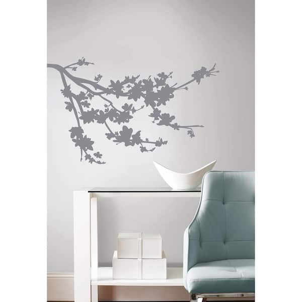 RoomMates 5 in. x 11.5 in. Gray Silhouette Blossom Branch Peel and Stick Wall Decals