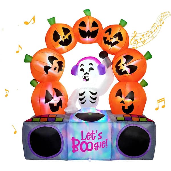 Joyfy 6 Ft. LED Halloween Skeleton & Pumpkin with Music Inflatable