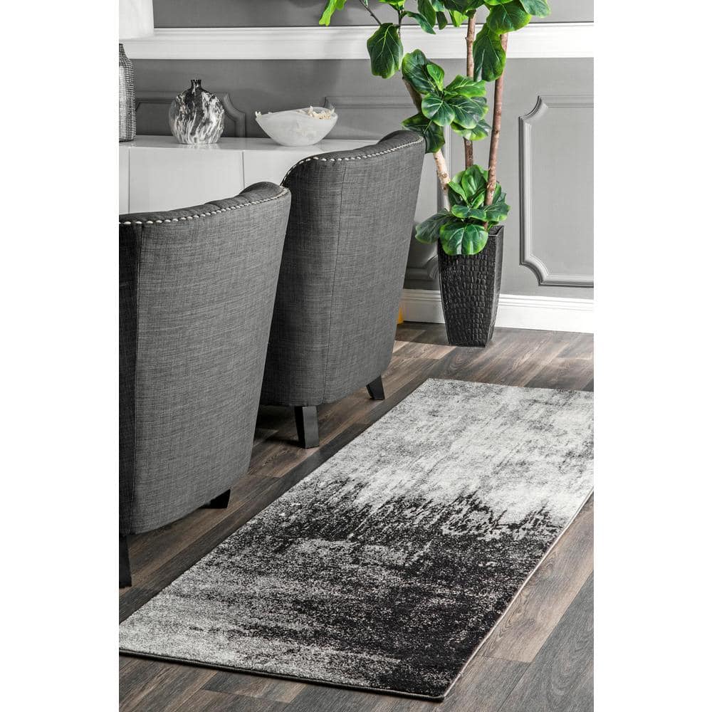 Black Abstract 10' x 14' Synthetic Easy Care Area Rug