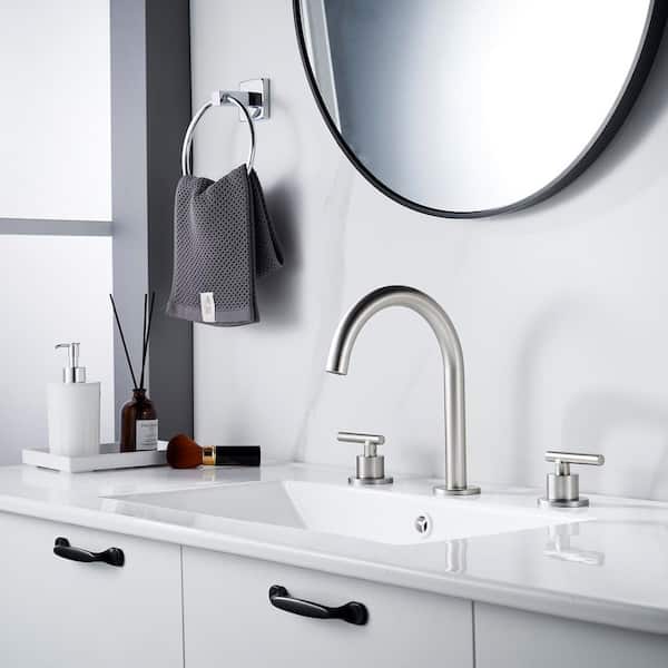 Modern 8 in. Widespread Double Handle Bathroom Faucet 3-Holes Water-Saving With Drain Kit In Brushed Nickel