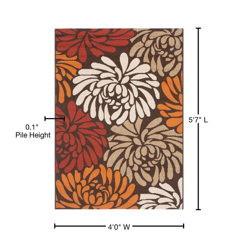 Chocolate and Terracotta Floral Synthetic 4' x 6' Area Rug