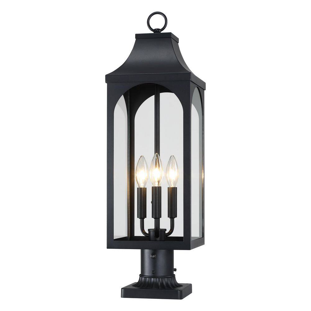 26.5in. 3-Light Black Metal Dusk to Dawn Hardwired Outdoor Waterproof Post Light Set with Base, No Bulbs Included price history on PriceWatchPro