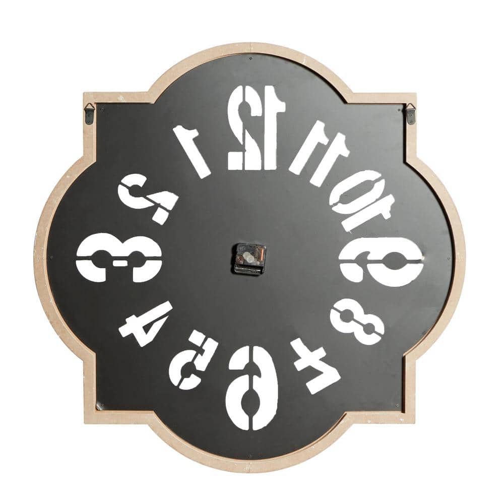 Black and Natural Wood Quatrefoil Oversized Wall Clock