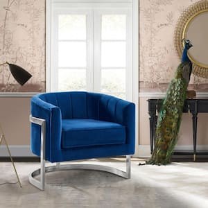 Kamila Blue Velvet and Brushed Stainless Steel Contemporary Accent Chair