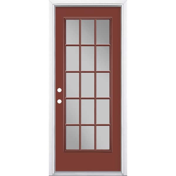 Masonite 32 in. x 80 in. 15 Lite Right-Hand Inswing Painted Steel Prehung Front Exterior Door with Brickmold