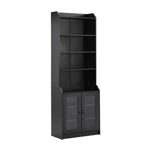 Unbranded 27.5 in. W x 14.1 in. D x 78.3 in. H Black Wood Linen Cabinet with 4 Adjustable Shelves and Acrylic Doors