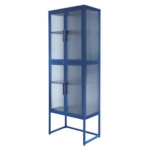 23.7 in. W x 13.8 in. D x 53.5 in. H Blue Linen Cabinet with Adjustable Shelves and 4 Glass Doors for Living Room