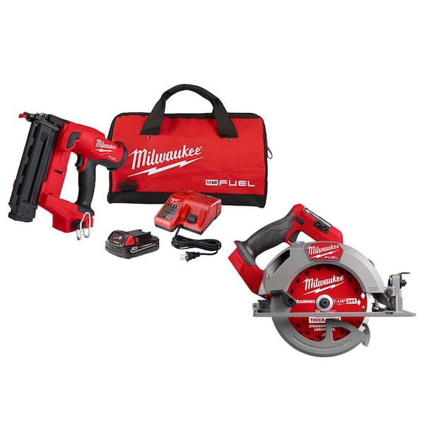 M18 FUEL GEN II 18V 18-Gauge Lith-Ion Brushless Cordless Brad Nailer Kit with One 2.0 Ah Battery & Circ Saw