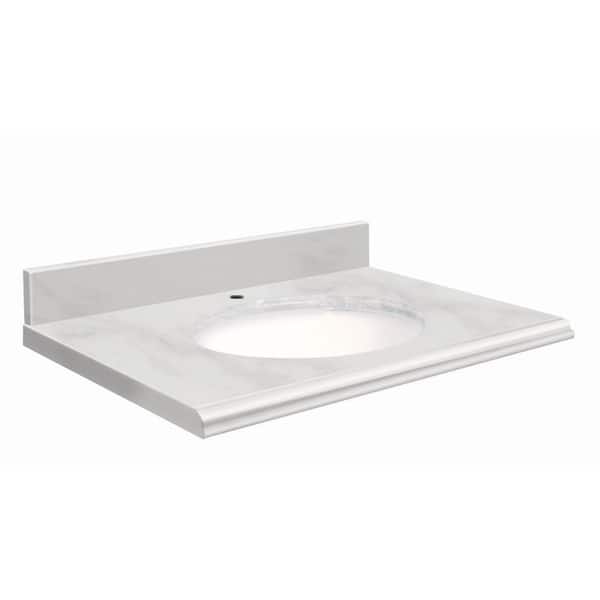 Transolid 31 in. W x 19 in. D Marble Vanity Top in White Carrara with White Basin