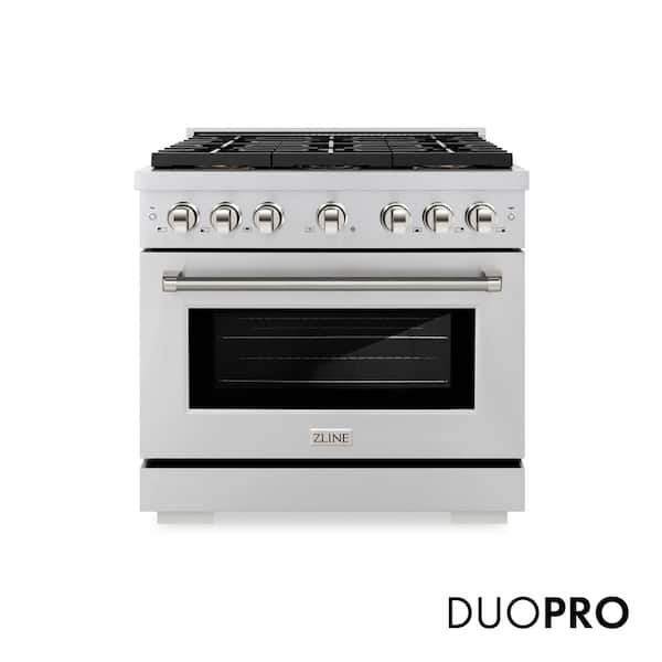 Autograph 36 in. Paramount Gas Range with 6 Burner DuoPro Cooktop and Gas Oven in Stainless Steel w/ Nickel Helix Handle