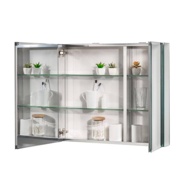 Unbranded 30 in. W x 26 in. H Large Rectangular Silver Aluminum Recessed/Surface Mount Medicine Cabinet with Mirror