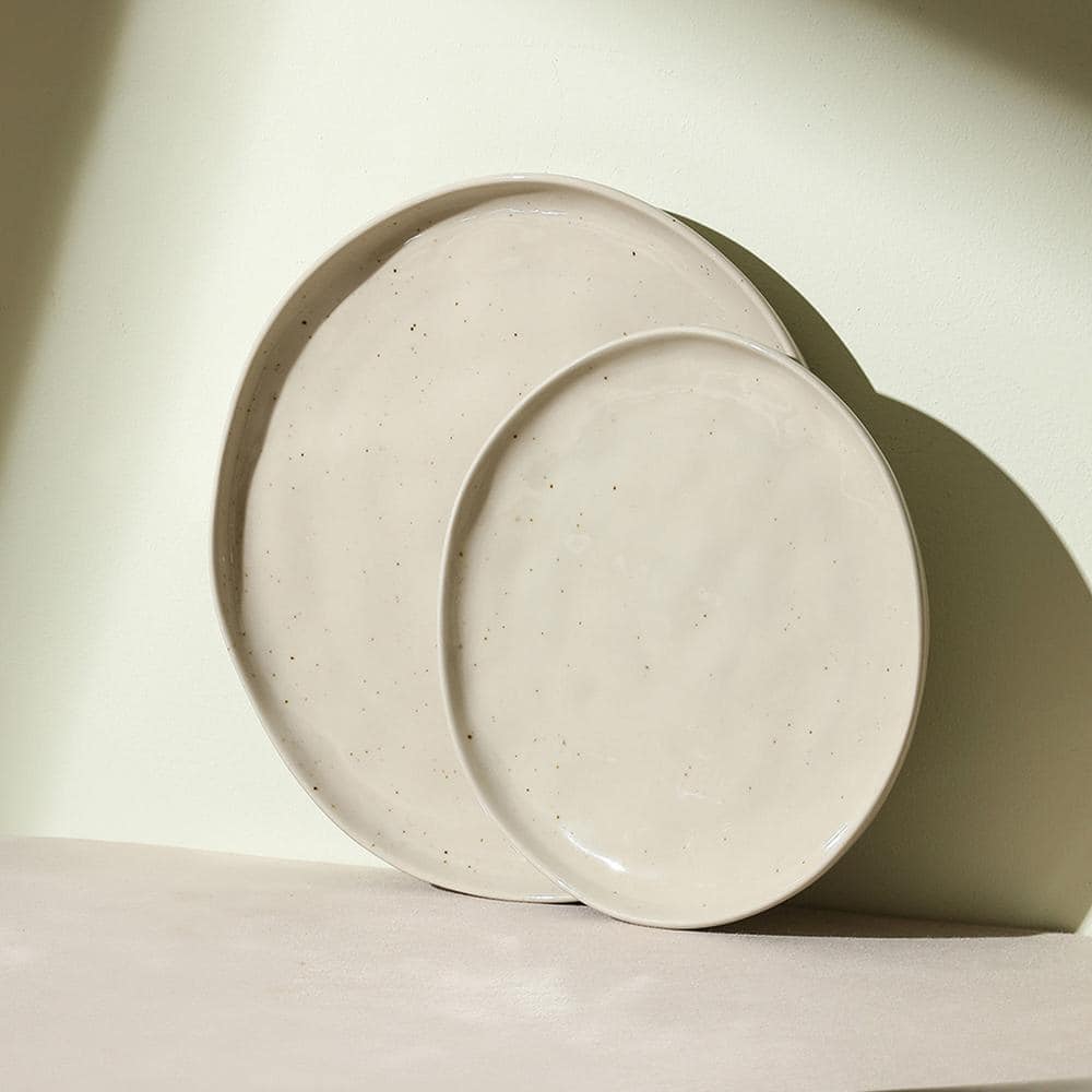 Beige Ceramic Embossed Dinner Plates Set for Four