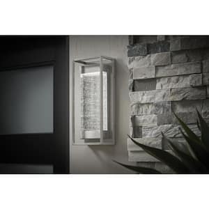 Lindley 12. 38 in. Modern 1-Light Stainless Steel Hardwired LED Outdoor Wall Lantern Sconce with Double Frame (1-Pack)