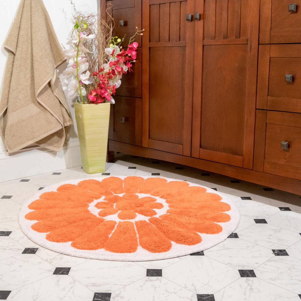 Coral and White Cotton Floral Bath Rug Set