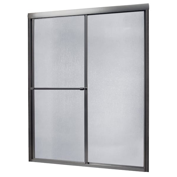 Foremost Tides 56 in. to 60 in. x 70 in. H Framed Sliding Shower Door in Brushed Nickel and Rain Glass