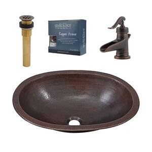 Schrodinger 18 Gauge 19 in. Copper Dual Flex Bath Sink in Aged Copper with Ashfield Faucet Kit