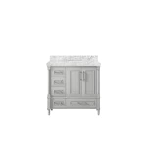 Hudson 36 in. W x 22 in. D x 36 in. H Right Offset Sink Bath Vanity in Coventry Gray with 2 in. Carrara Marble Top