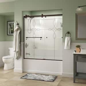 Portman 60 x 58-3/4 in. Frameless Contemporary Sliding Bathtub Door in Bronze with Tranquility Glass