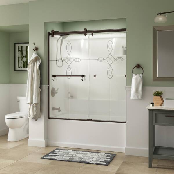 Portman 60 x 58-3/4 in. Frameless Contemporary Sliding Bathtub Door in Bronze with Clear Glass Portman 60 x 58-3/4 in. Frameless Contemporary Sliding Bathtub Door in Bronze with Clear Glass