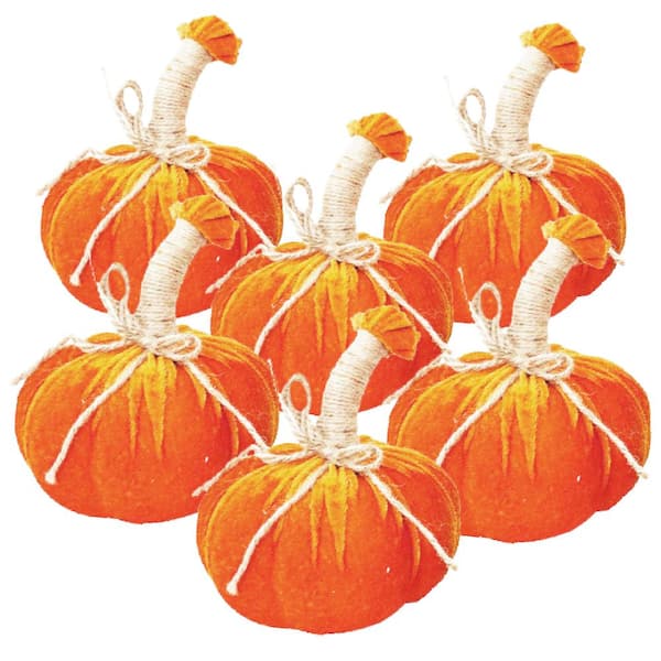 Unbranded 5 in. L x 5 in. W x 7 in. H orange Pumpkin Ornament Set of 6, for Thanksgiving, Halloween and Home Decor