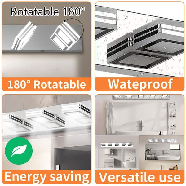 32 in. Chrome 5-Light Matte Chrome Vanity Light Fixtures, Up and Down LED Modern Bathroom Wall Sconce