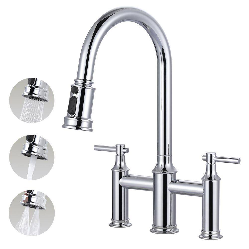17.4 in Double Handle Pull Out Sprayer Kitchen 3 Hole Included Supply Lines in Polished Chrome price history on PriceWatchPro