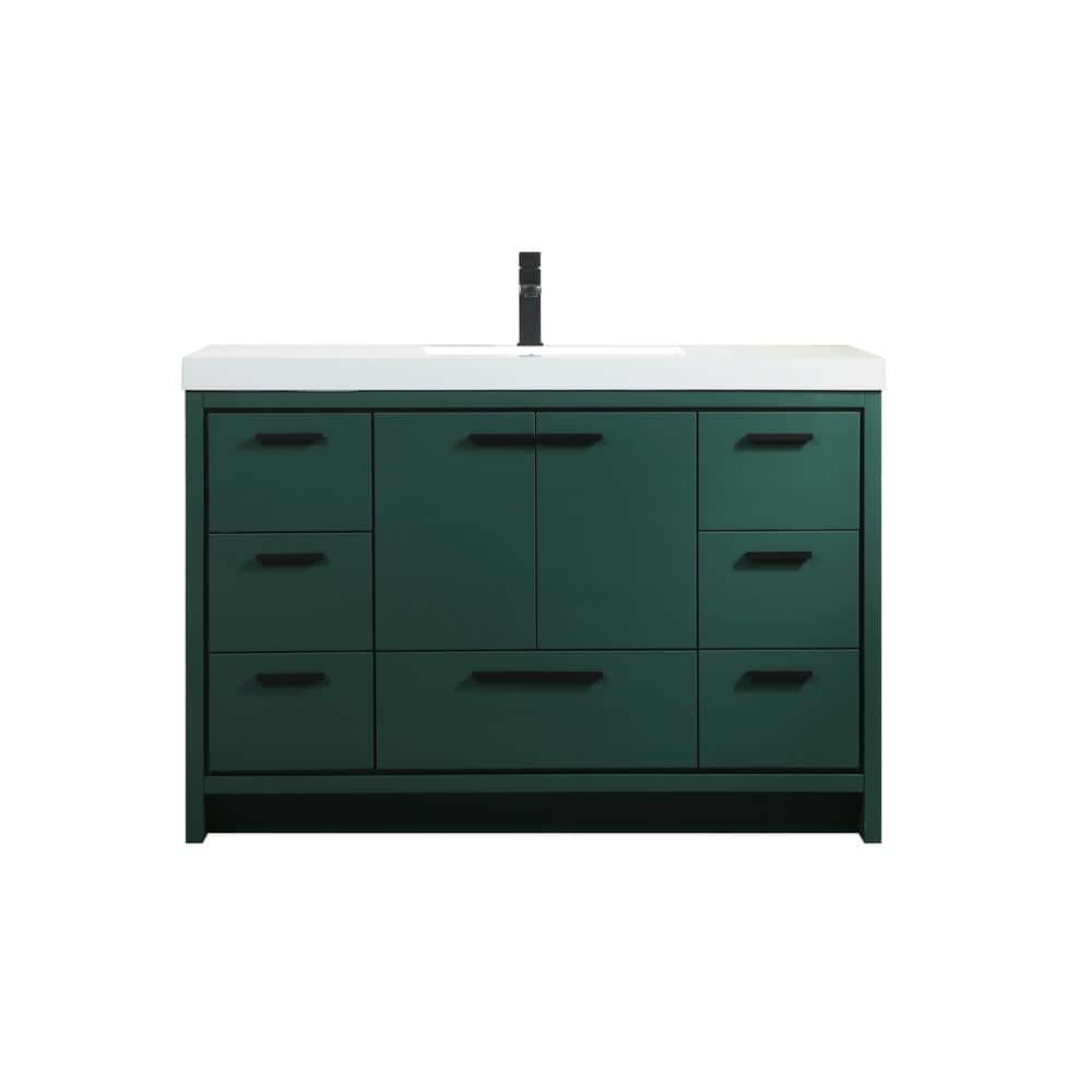 Timeless Home 48 in. W Single Bath Vanity in Green with Resin Vanity Top in