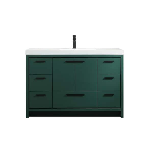Unbranded Timeless Home 48 in. W Single Bath Vanity in Green with Resin Vanity Top in White with White Basin