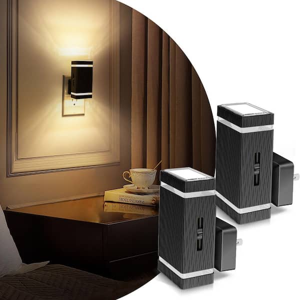 6-Pack Plug-in Light Control Night Light White Frosted Square Wall Lamp Black Base Warm 3000K with Sliding Dimmer