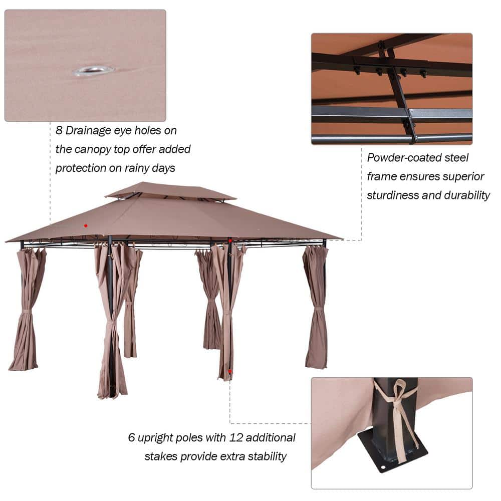 Khaki Steel Frame Outdoor Gazebo with Curtains