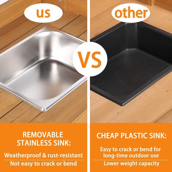 47.9 in. H x 42.1 in. W x 15.3 in. D Yellow Wooden Garden Potting Bench Table with Removable Stainless Sink and Drawer