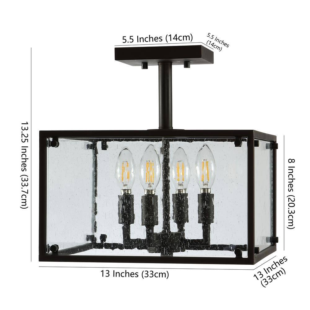 Rustic Farmhouse 13" Bronze LED Flush Mount with Seeded Glass Shade