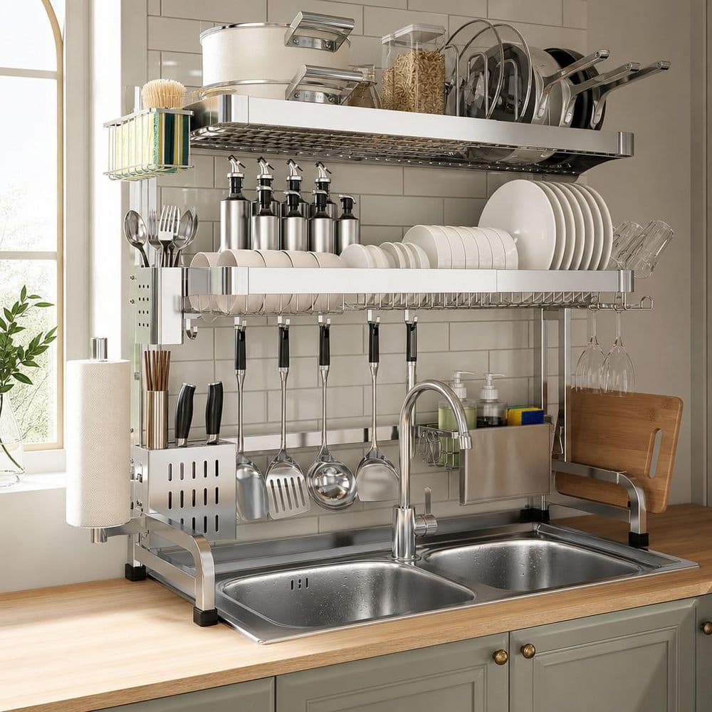 Numhew Over the Sink 3 Tier Adjustable Length Full Stainless Steel