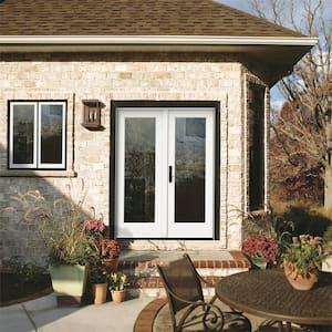 60 in. x 80 in. W-5500 White Clad Wood Right-Hand Full Lite French Patio Door w/Unfinished Interior