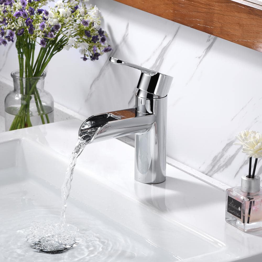Polished Chrome Single Handle Waterfall Bathroom Faucet