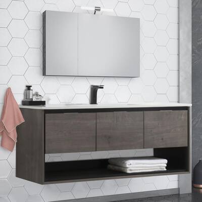 48 in. W x 18 in. D Bath Vanity in Plaid Grey Oak with Vanity Top in White with White Basin