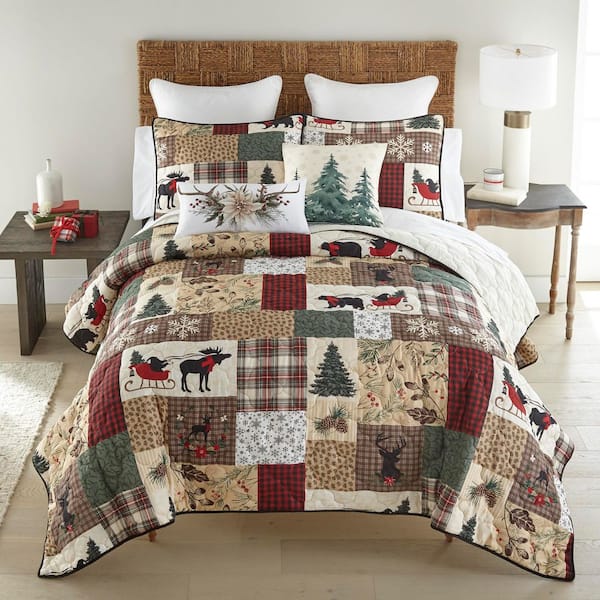 Dashing Brown and Green 3-Pieces Polyester King Quilt Set