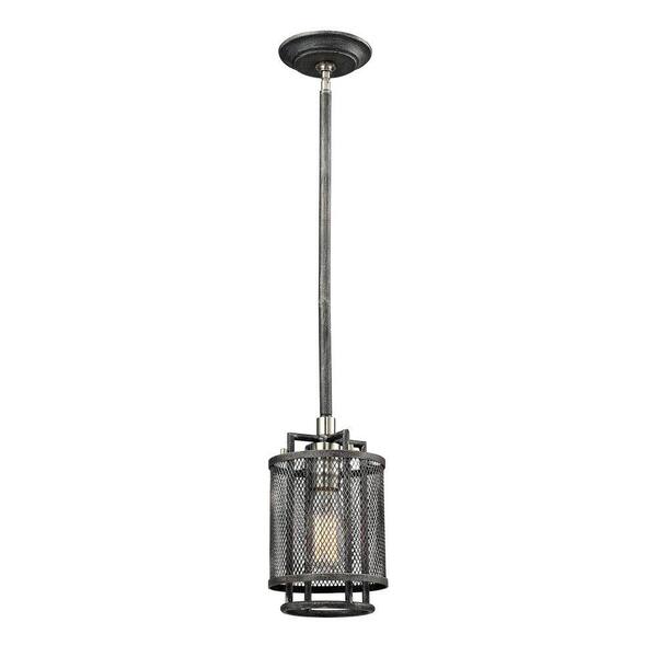 Home Decorators Collection 1-Light Silvered Graphite Restoration Pendant with Wire Mesh Shade and Nickel Accents