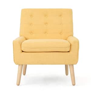 Eilidh Muted Yellow and Natural Fabric Buttoned Chair