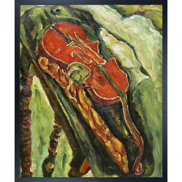 LA PASTICHE Still Life with Violin, Bread, and Fish by Chaim Soutine Black Framed Abstract Painting Art Print 21.5 in. x 25.5 in.