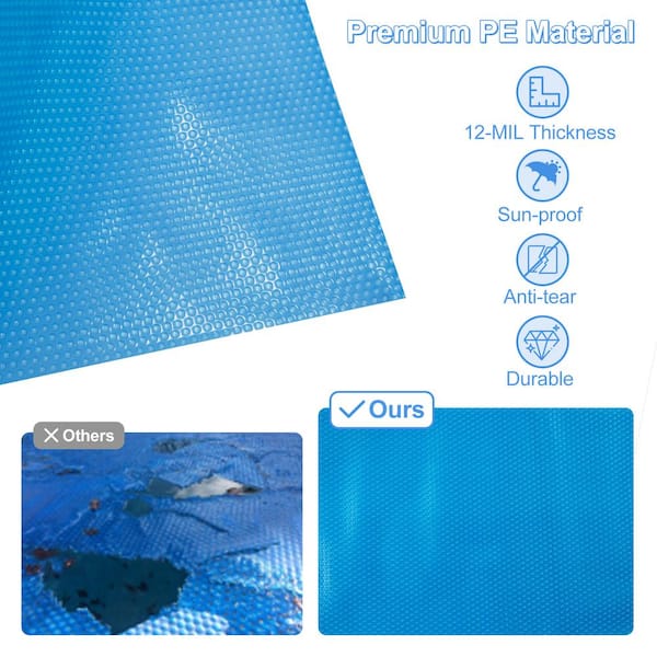 Solar Pool Cover for Inground and Above Ground Pools - 16' x 32' Rectangle, 12 Mil Pool Solar Cover, Blue
