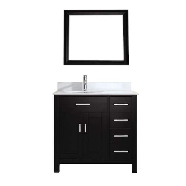 Studio Bathe Kalize 36 in. Vanity in Espresso with Solid Surface Marble Vanity Top in Carrara White and Mirror