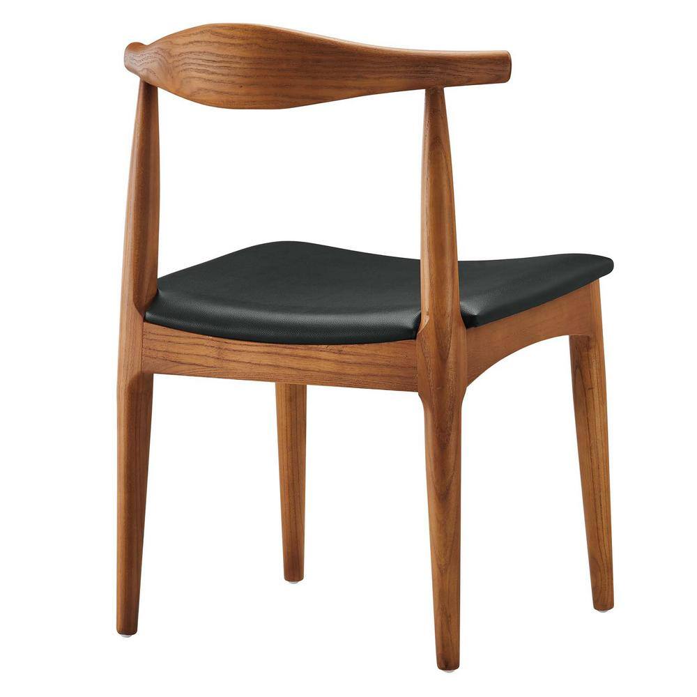 Mid-Century Curved Black Faux Leather and Wood Side Chair