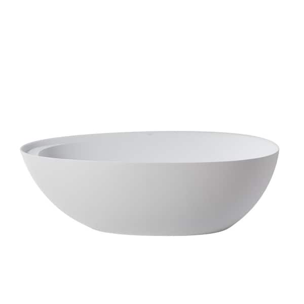 67 in. x 33.46 in. Freestanding Single Sliper Soaking Bathtub with Center Drain in White Solid Surface Stone