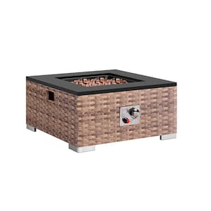 23.6 in. Brown Square Rattan Propane Gas Fire Pit Table 50,000-BTU with Ceramic Tabletop and Water-Resistant Cover