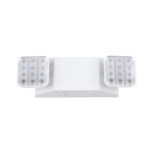 LED Emergency Light with 2 Square Adjustable Flood Lamps, 90 Min Backup, Damp Rated, UL Listed, 120/277VAC, White