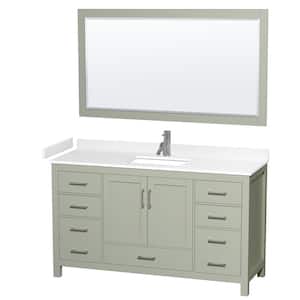 60 in. W x 22 in. D x 35 in. H Single Bath Vanity in Light Green with White Cultured Marble Top and 58 in. Mirror